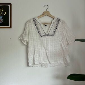 Universal Thread windowpane grid embroidered top
